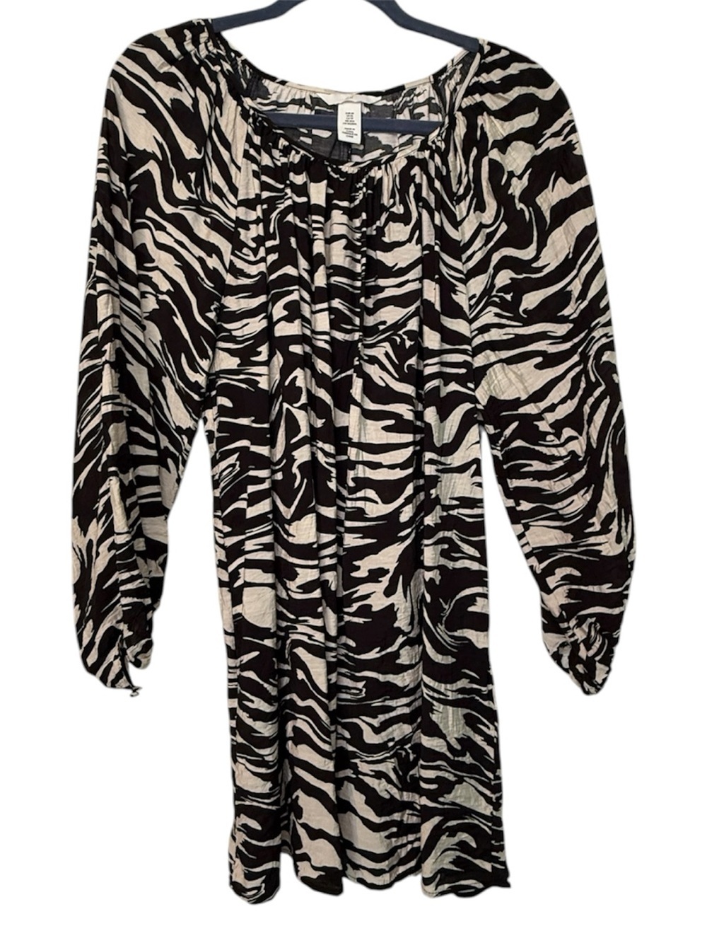 H&M Black and Cream Zebra-Print Long Sleeve Dress or Tunic